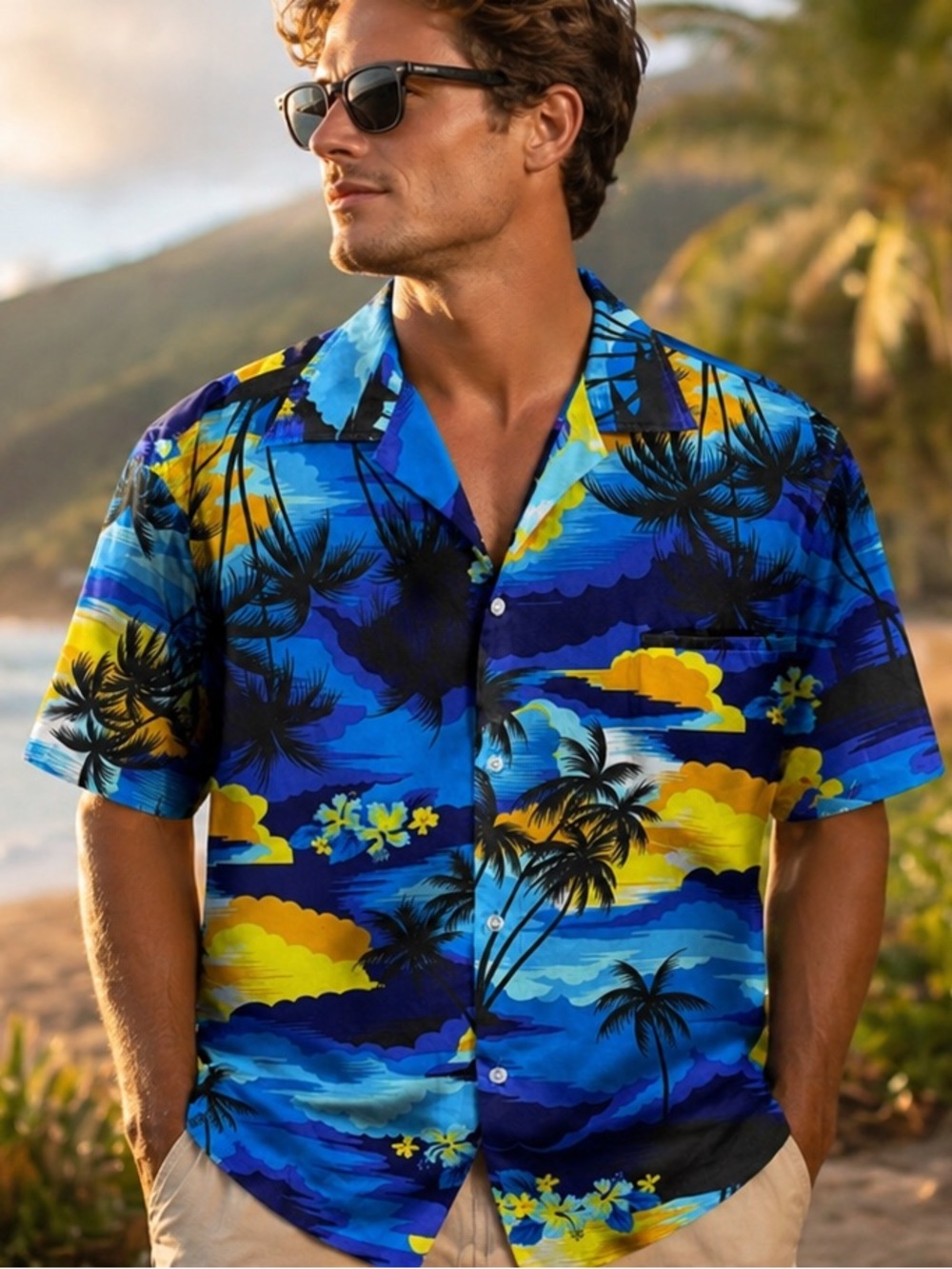Helena Blue and Yellow Tropical Men's Shirt